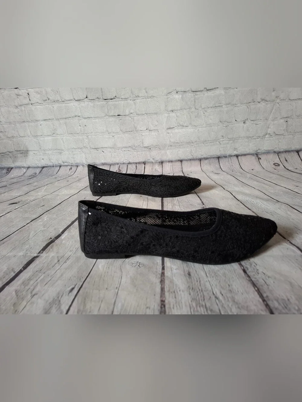NIB Finiwor Black Mesh Ballet Flats Shoes - Size 9